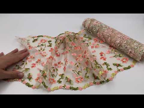 Видео: 05-107 Вышивка на неэл. сетке 21 см, телесный/салатовый/коралл