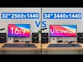 32” 16:9 QHD vs 34” QHD 21:9 UltraWide Monitor for Productivity and Content Creation