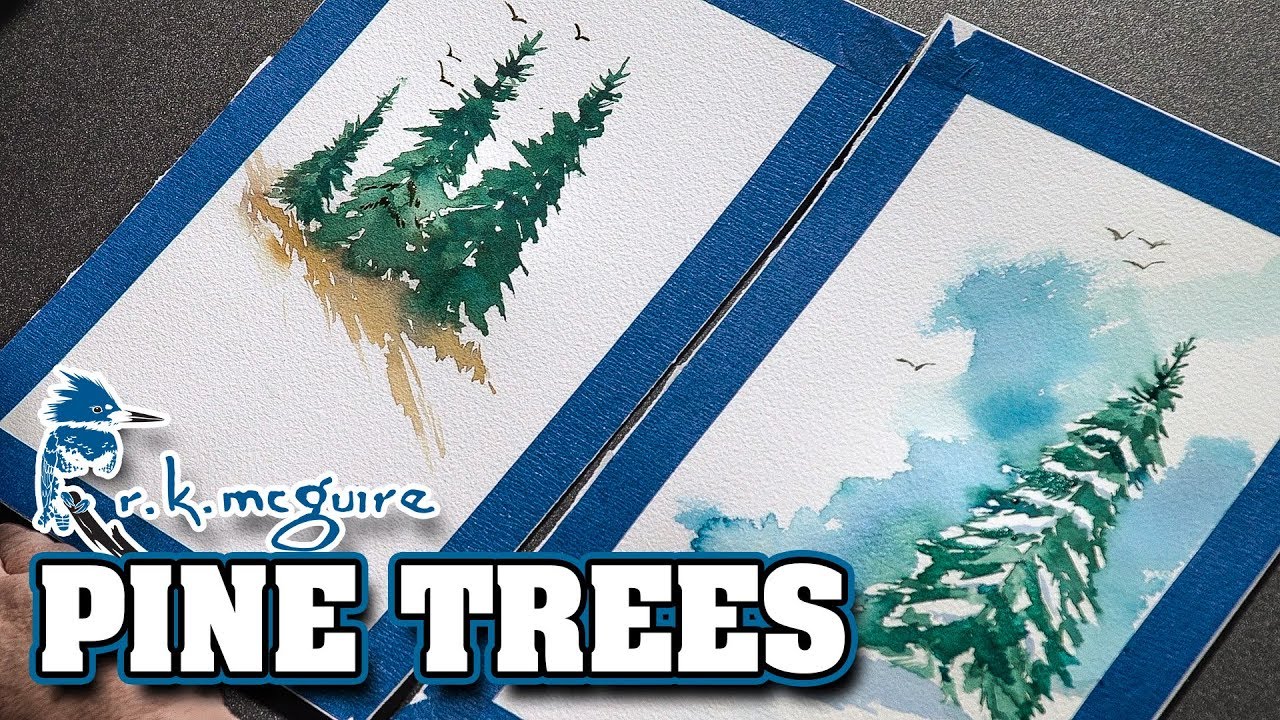 4 TECHNIQUES to paint Pine BRANCHES » Easy watercolor pine tree