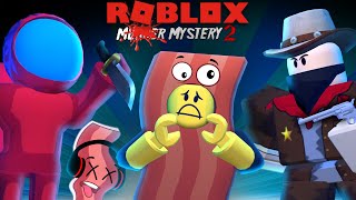 AMONG US Ripoff? Sheriff DERPY BACON Plays Murder Mystery 2 ! (ROBLOX Gameplay)