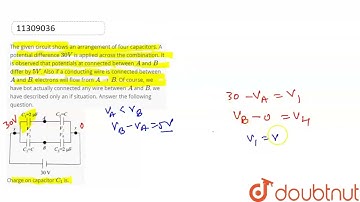 The given circuit shows an arrangement of four capacitors. A potential difference 30 V is applie...