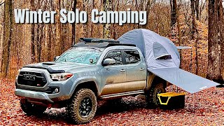 Winter solo camping | Toyota Tacoma (ASMR)