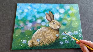 Bunny painting ideas / How to paint a Bunny / Bokeh background / acrylic painting tutorial 40