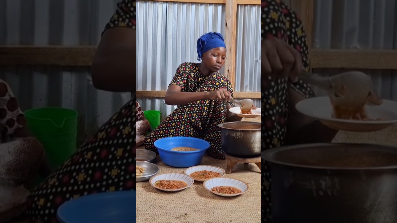 African Village Mom Serves Delicious Beans Curry +Flat Bread 