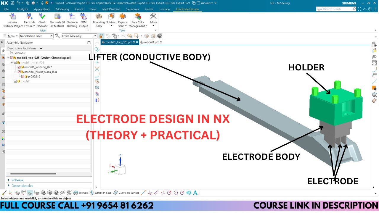 HINDI | 151. Designing An Electrode in NX | Injection Mold Design Course
