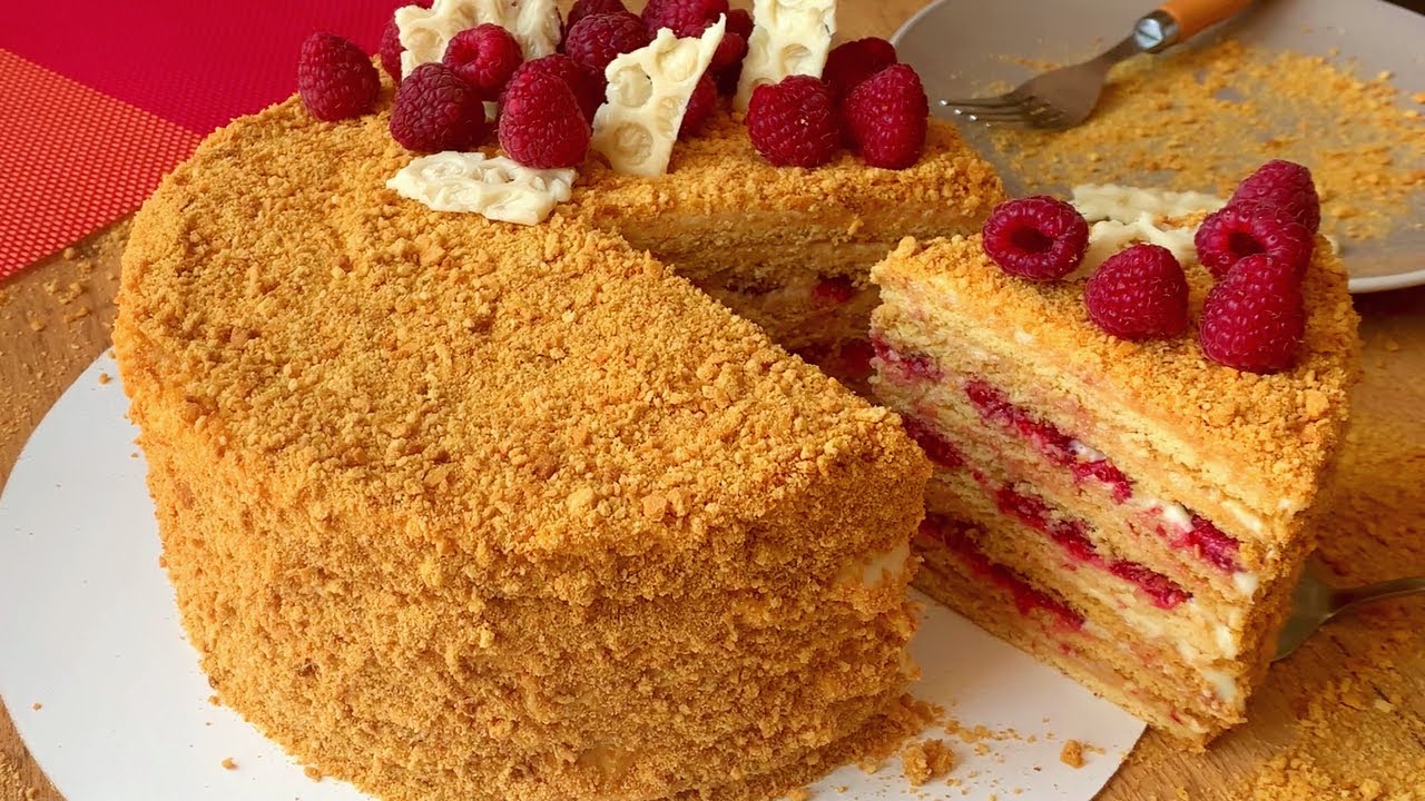 Merravic Cake Honey cake Medovik with raspberries recipe // How to make a homemade ...
