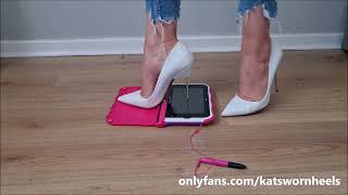 White Stiletto Kurt Geiger Heels Crushing your tablet (sample)