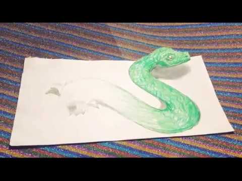 Как нарисовать 3D рисунок на бумаге. ЗМЕЯ. How to draw a snake 3D