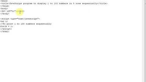 JavaScript program to display 1 to 100 numbers in 5 rows sequentially