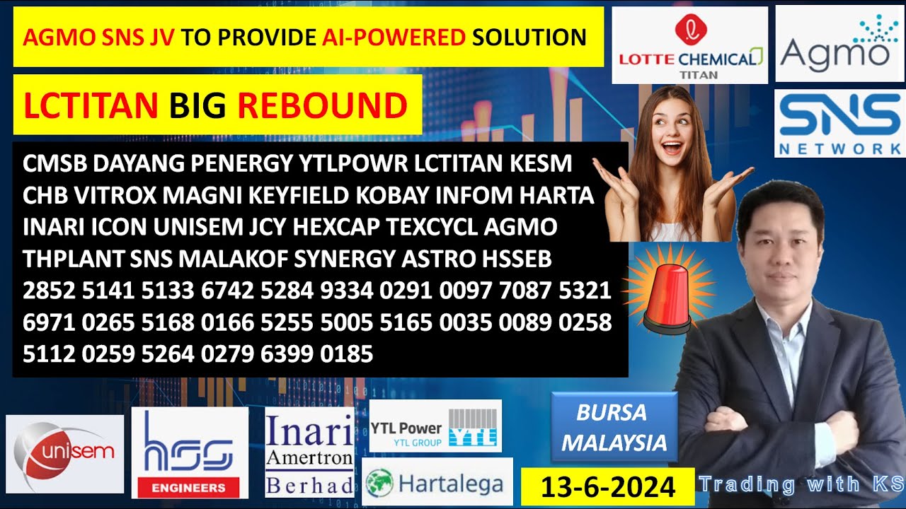 Daily KLSE BURSA UPDATE - 13-6-2024💥AGMO SNS JV TO PROVIDE AI-POWERED SOLUTION💥LCTITAN BIG REBOUND💥