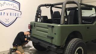 Full color change wrap: Jeep Wrangler wrapped in Matte Olive Green