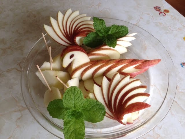 Swan made with apples アップルスワン りんごアートHow to Make an