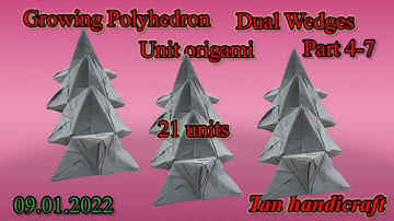 Tutorial ke 1169 - unit origami growing polyhedrons dual wedges 22 units assembly