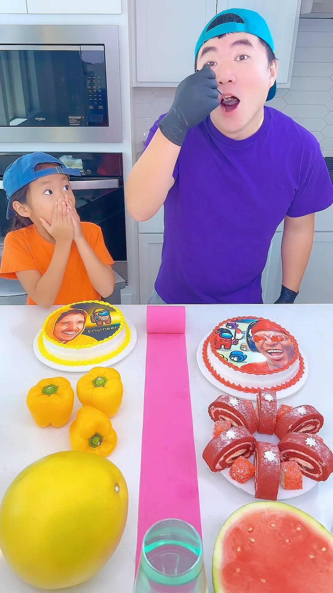 Yellow foods vs Red foods ice cream challenge!? #amongus #funny by Ethan Funny Family