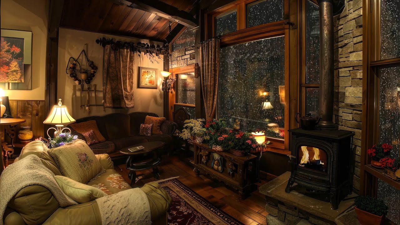 🔴Cozy Cabin Vibes: Relaxing Rain Sounds and a Warm Fireplace for Better Sleep and Relaxation💤