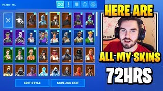 72hrs Shows ALL HIS RARE SKINS (Full Skin Collection) - Purple Skull Trooper & More!