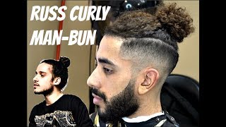 BARBER TUTORIAL: MID FADE CURLY MAN BUN! SKIPPING GUARDS! HD!