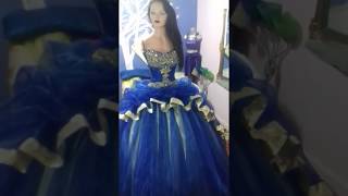 Vestido para 15 años color azul y dorado - YouTube