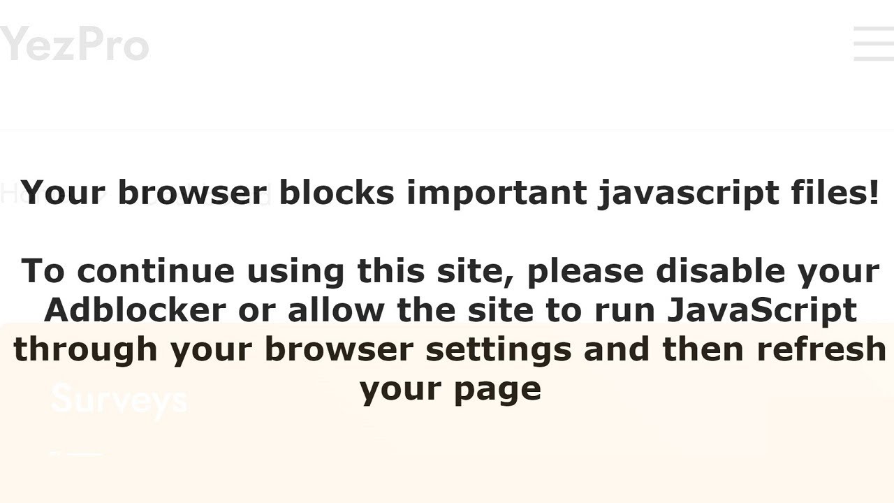 YezPro Erro de Adblock e liberação de Javascript perto dos 60 dólares