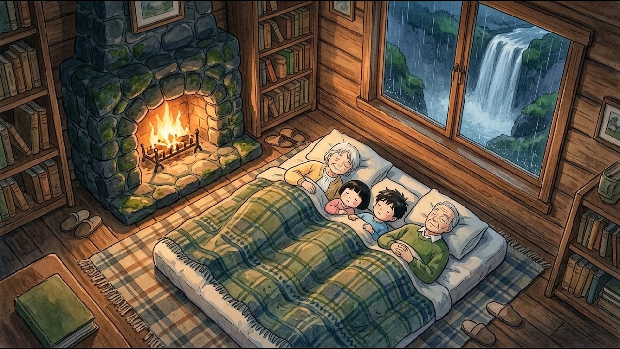 Cozy Rainy Day at Grandparents' Cabin by the Waterfall 🌧️🏡Studio Ghibli Style |Ghibli Nook