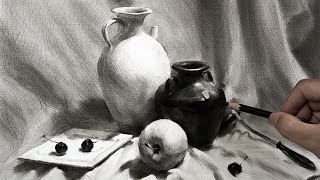 Still-life drawing in pencil and charcoal | Time-lapse