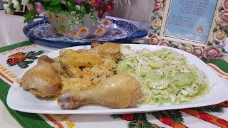 Pulpe de Pui 🐔 cu Orez Gustos și Salata de Varza cu Castraveți de la Bunica | Rețete de Pui 🍂