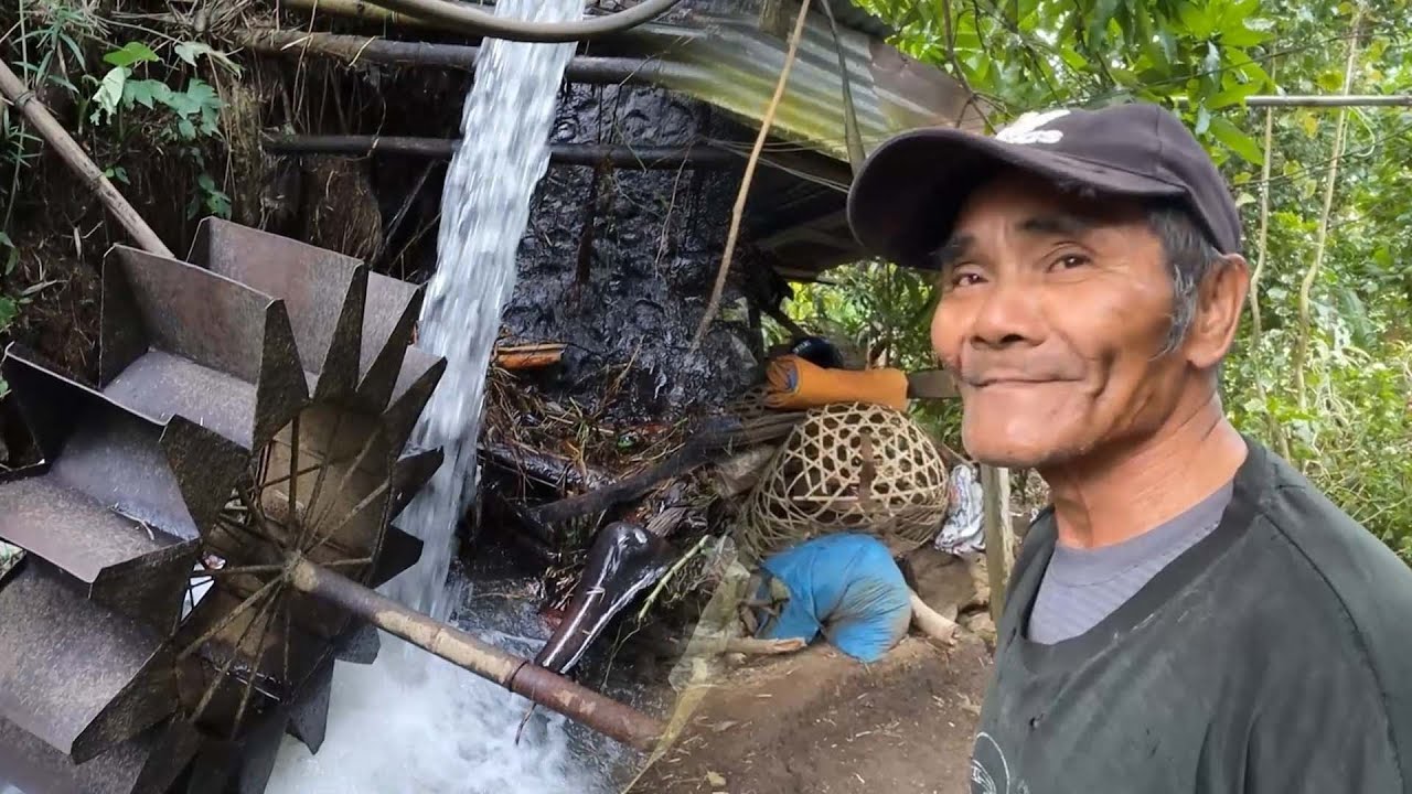 May imporvised hydro power plant siya sa likod balay