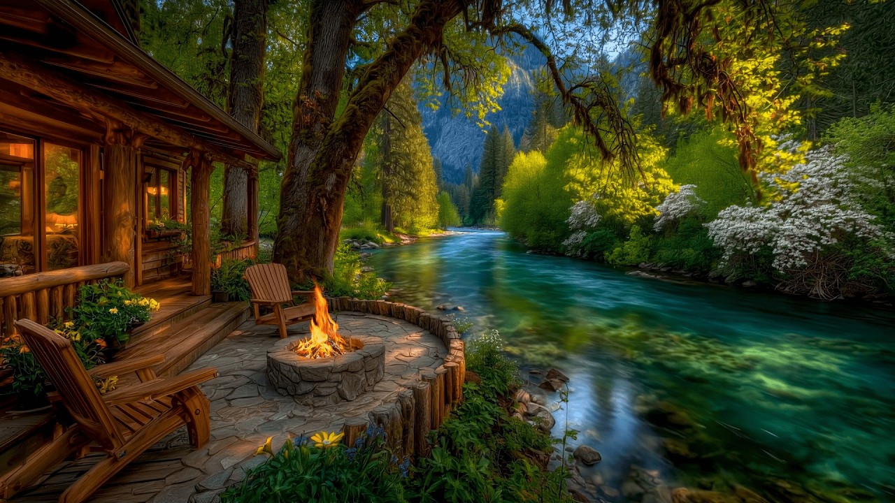 Spring Feels Magical Here 🌿🌸 Cozy Campfire by the River & Forest Ambience