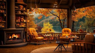 Smooth Jazz Instrumental \& Crackling Fireplace 🍂 Warm Jazz Music in Cozy Fall Coffee Shop Ambience