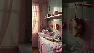 In A Photorealistic Cinematic , A Mid Wide Shot Reveals A Kitchen