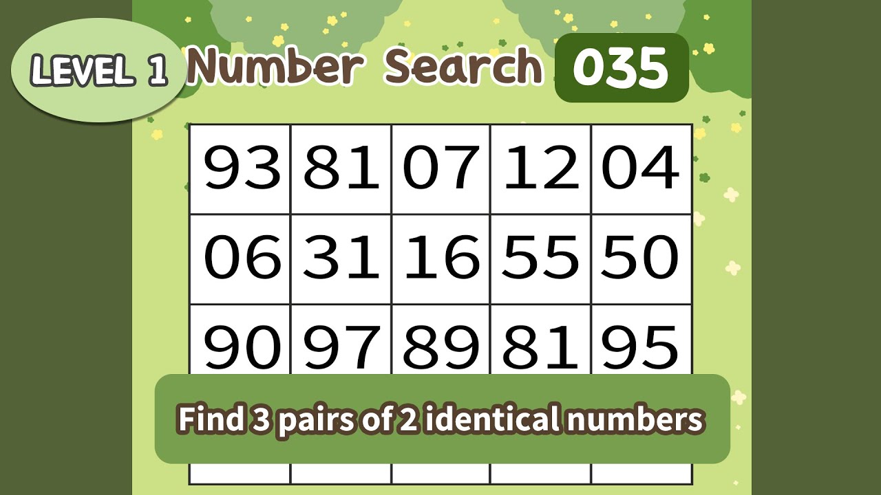 NumberSearch Level1 035 Find the same number #dementiaprevention - YouTube