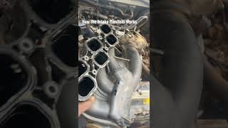 The intake manifold evenly feeds air to each cylinder for better power and efficiency.