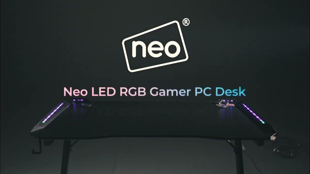 Neo LED RGB Gamer PC Desk with Cup Holder and Cable Management
