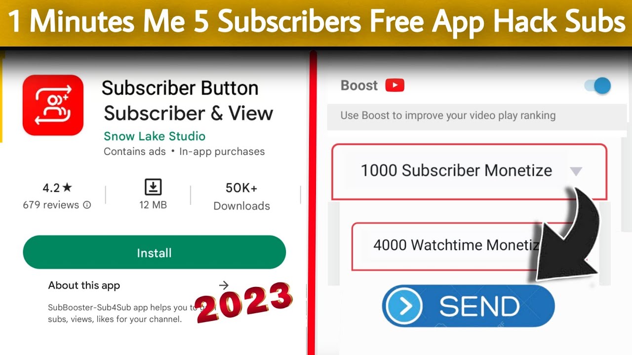 Subscriber Button App - 1K Subs In 4 Hours YouTube Subscriber Kaise ...