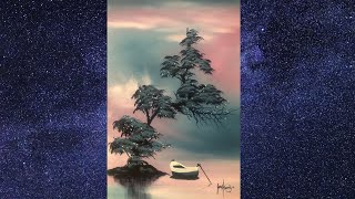 Beginners acrylic misty lake scene #544