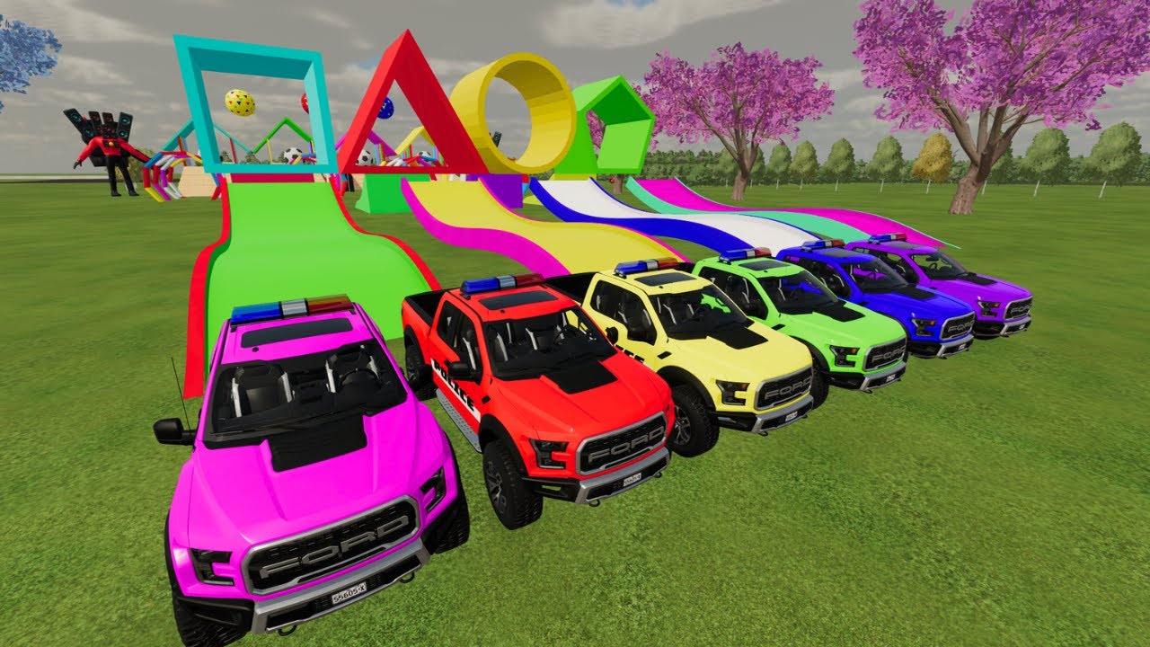Triangle Square Racing Obstacle Course CROSS OBSTACLES SQUARE, TRIANGLE, CIRCLE, PENTAGON WITH 4 POLICE CARS ...