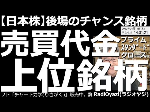 【日本株-後場のチャンス銘柄】東証プライム、スタンダード、グロースの各市場で、売買代金の多い銘柄をチャート分析! 日経平均が堅調に推移する中、上昇の可能性がある強い個別銘柄を探す。買える銘柄はどれだ?