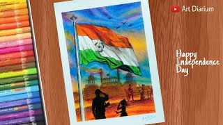 15 August Independence day drawing / Oil pastel National Flag drawing for beginners