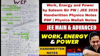 Work, Energy and Power by Saleem Sir PW | JEE 2026 Handwritten Physics Notes PDF | Physics Wallah