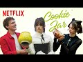 Jenna Ortega, Emma Myers, and Hunter Doohan Answer To a Nosy Cookie Jar | Wednesday | Netflix