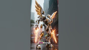 Giant mech battle in a futuristic city