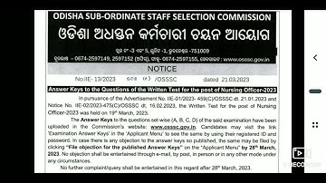 OSSSC Nursing Officer Answer Key 2023 Released; Check Now ||  Nursing Officer Answer Key 2023 #osssc