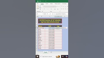 Calculate Age from date of birth in Excel ✔✔ DATEDIF Function#shorts #shortvideo #shortfeed #excel