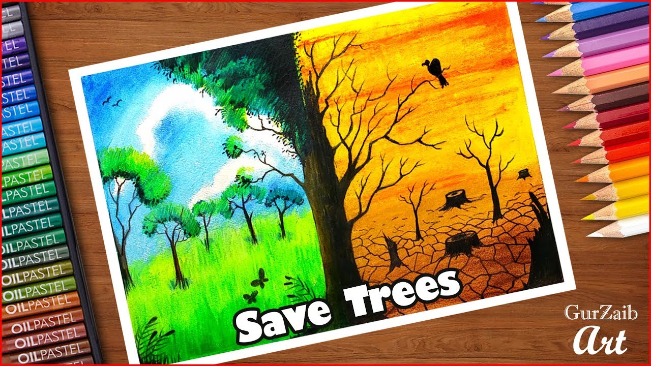 How to draw save trees poster chart drawing for ...