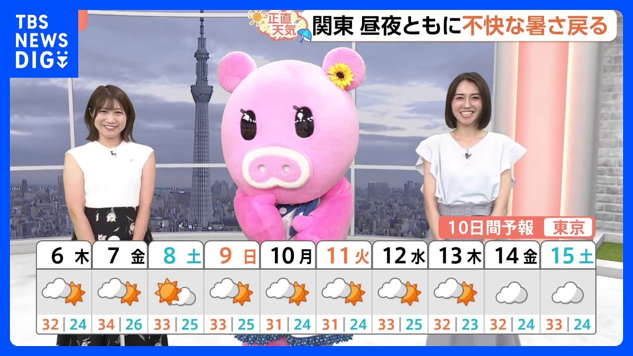 【8月6日 関東の天気】昼夜ともに不快な暑さ戻る|TBS NEWS DIG