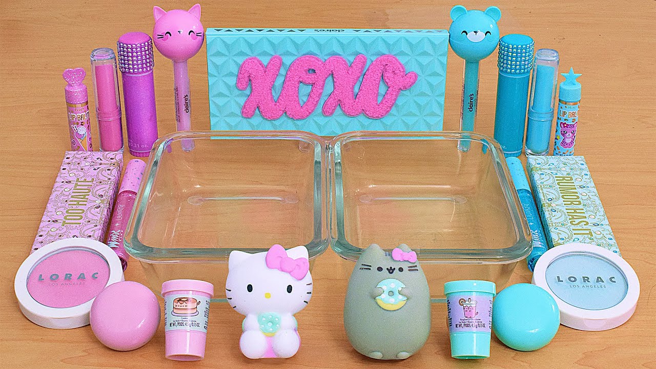 Pink vs Teal - Mixing Makeup Eyeshadow Into Slime ASMR