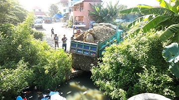 Start New Work ! Bulldozer and Trucks Start to Pushing Rock to the forest and Deep water in house ar