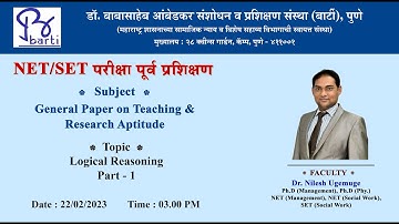 BARTI - NET/SET - Logical Reasoning Part : 1 By Dr. Nilesh Ugemuge