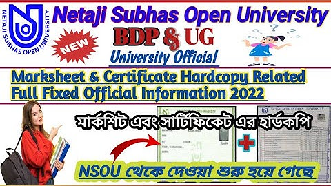 NSOU BDP & UG Marksheet & Certificate Hardcopy Related Official Information 2022