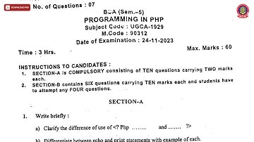 BCA 5TH SEM PROGRAMMING IN PHP NOV 2023 | PTU